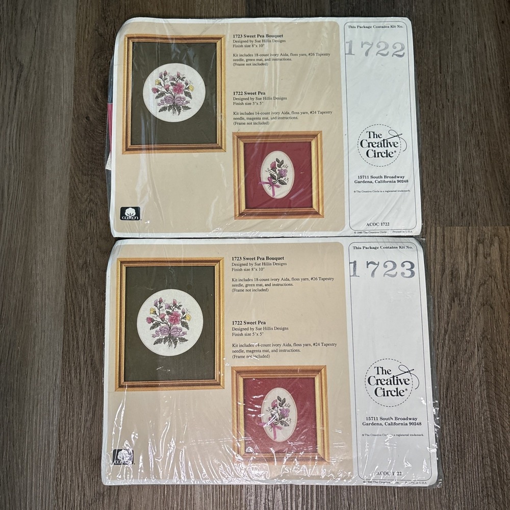 Creative Circle Cross Stitch Kit Lot Of 2 1722 1723 Sweet Pea/Sweet‎ Pea Bouquet